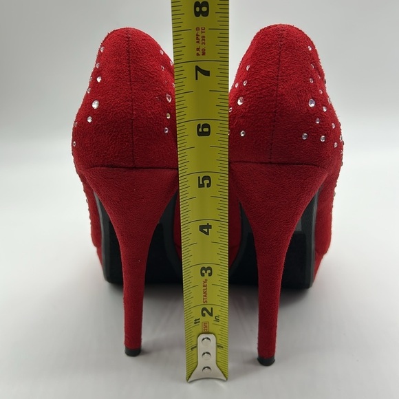 Red Suede Crystal Platform Pumps Size 6 | D Style LURE-S | Glam Heels - Picture 6 of 13
